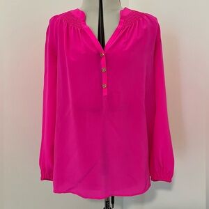 Lilly Pulitzer 100% Silk Elsa Blouse in Passion Fruit Pink XXS
